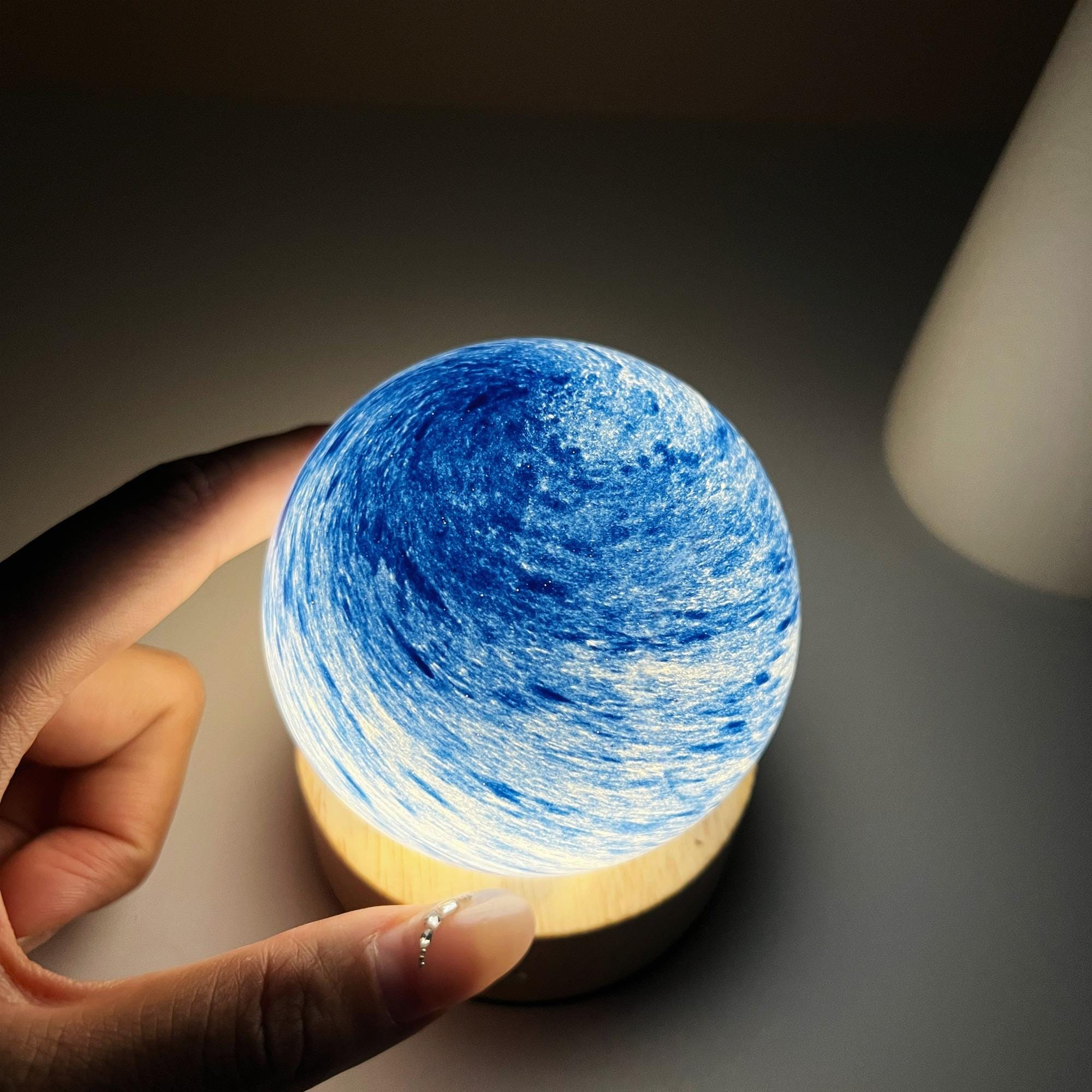 Illuminated Blue Wave Crystal Ball Night Light - Image 4