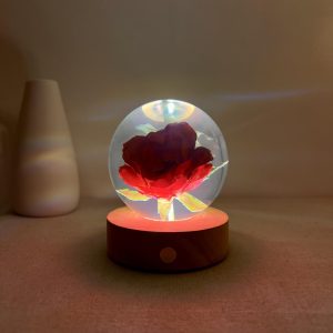 Illuminated Red Rose Crystal Ball Night Light